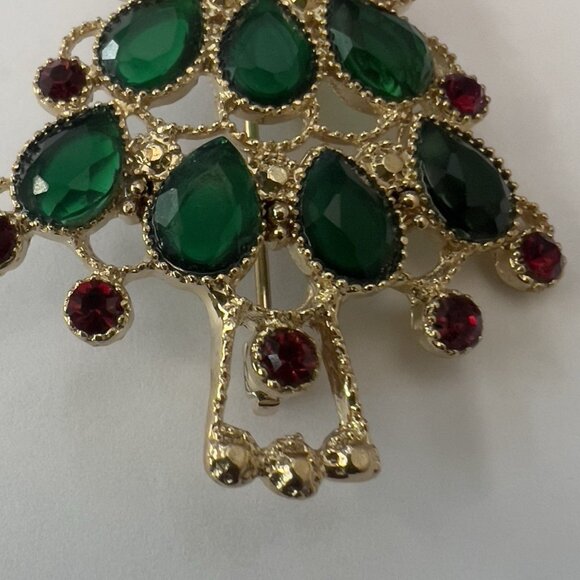 Vintage Trifari Christmas Tree Brooch Lucite Marcasite Gold 2"  New READ - Picture 4 of 6